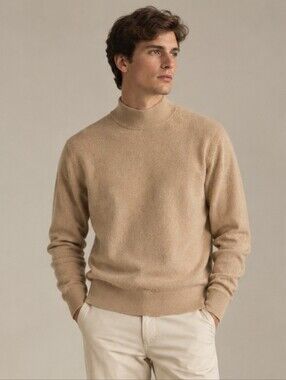Men's Camel Turtleneck Sweater - Soft Knit